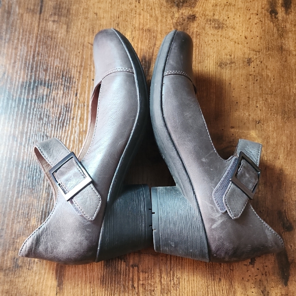 DANSKO | Gray Leather Roxanne Mary Jane Wedge Pumps Clogs Heels Shoes | 6.5 - Picture 5 of 12